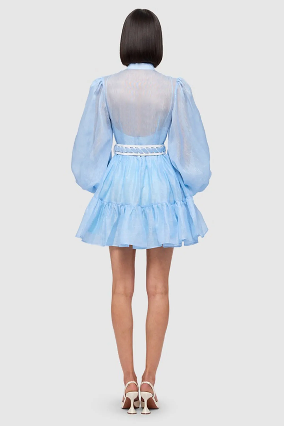 Alexandra Belted Mini Dress Cornflower by Leo Lin