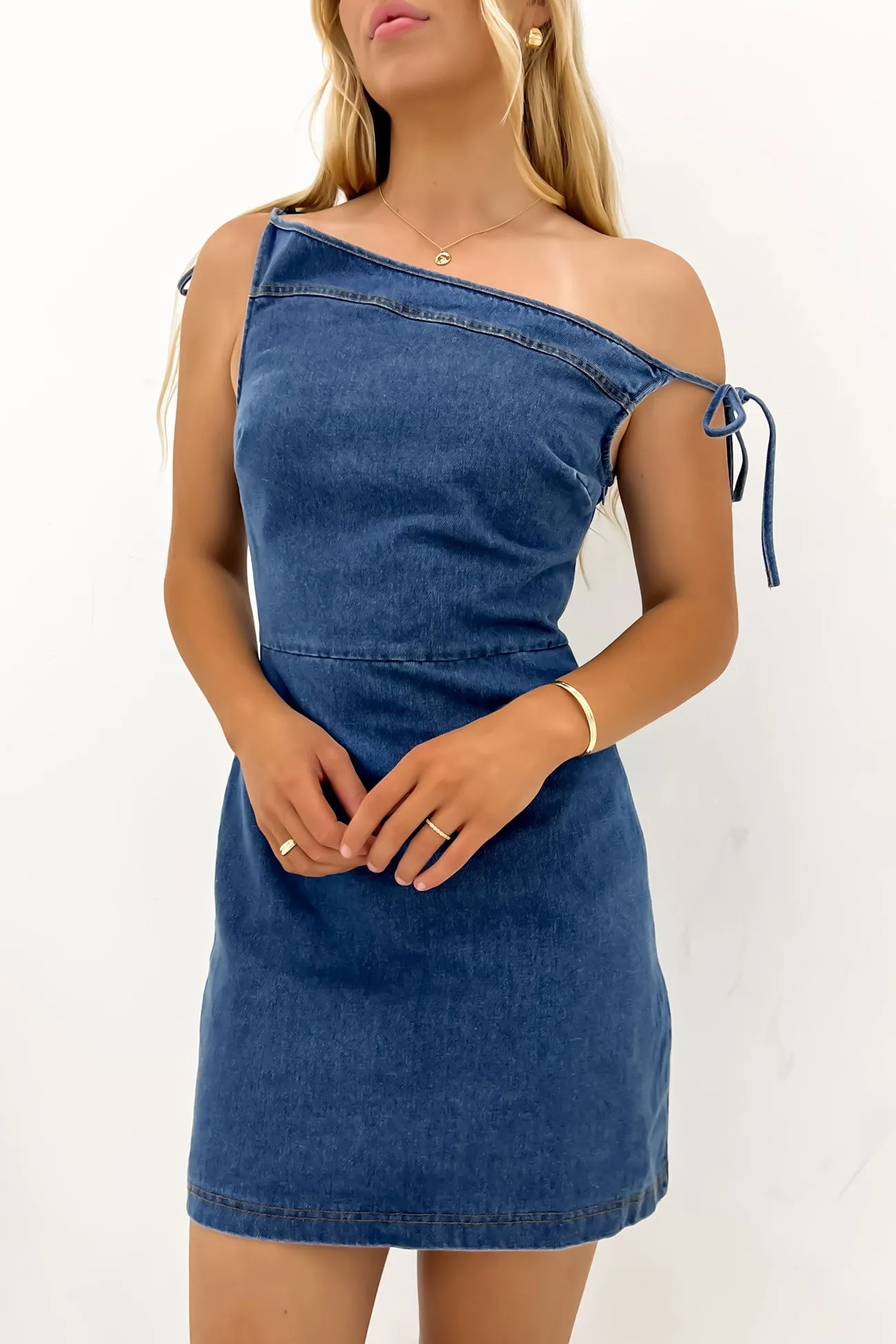 Callum Denim Mini Dress Mid Blue
