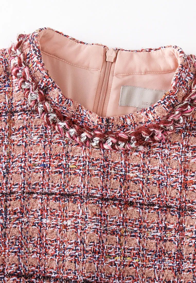 Checked Braid-trim Patch Pocket A-line Dress