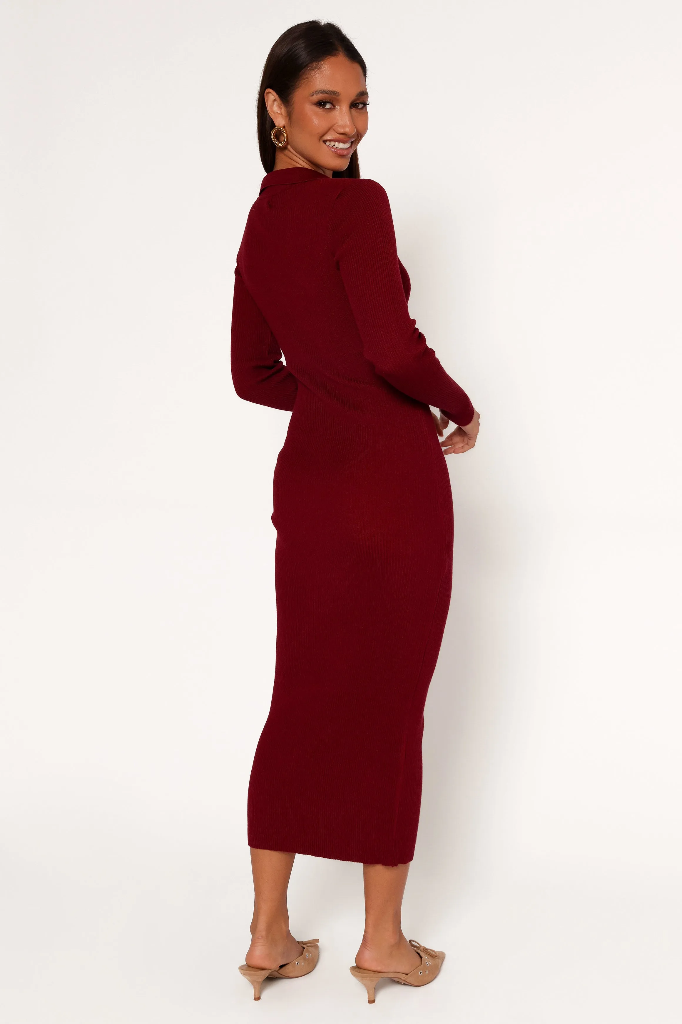 Collins Long Sleeve Midi Dress - Wine
