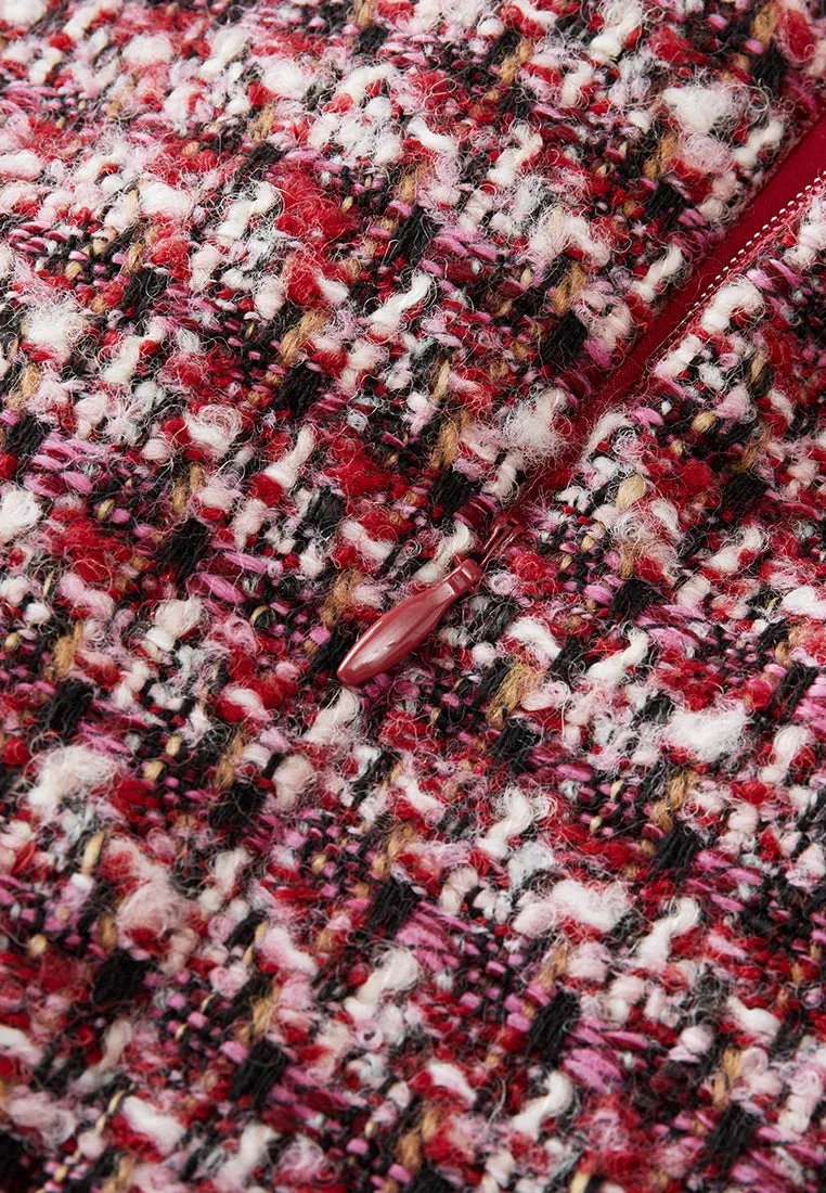 Contrasting-trim Checked Tweed Dress
