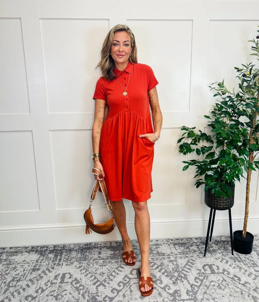 Ex Seasalt Burnt Orange Jersey Wood Rush Dress