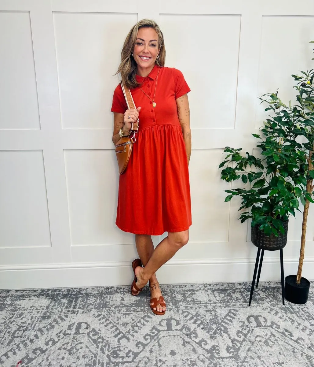 Ex Seasalt Burnt Orange Jersey Wood Rush Dress
