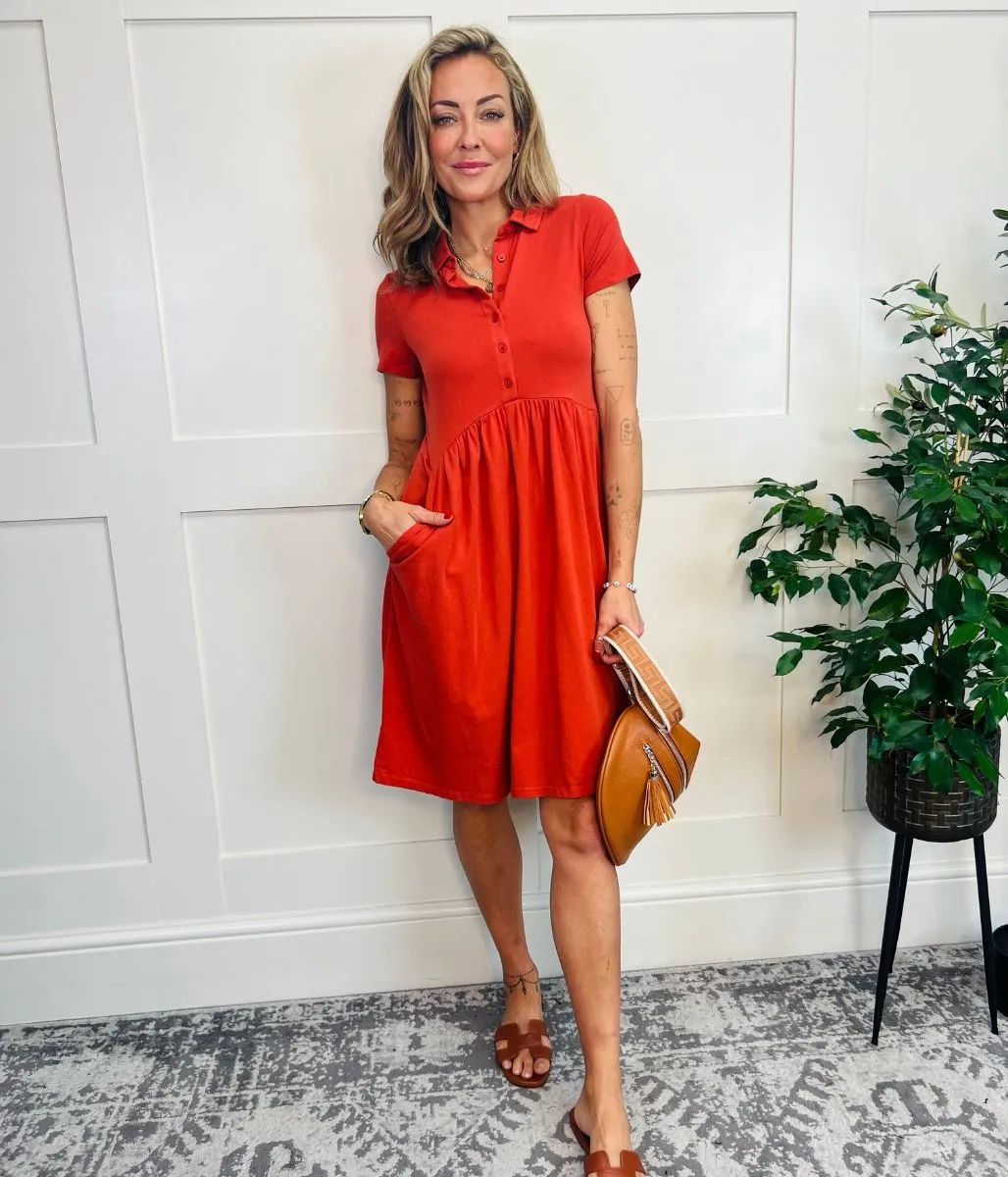 Ex Seasalt Burnt Orange Jersey Wood Rush Dress