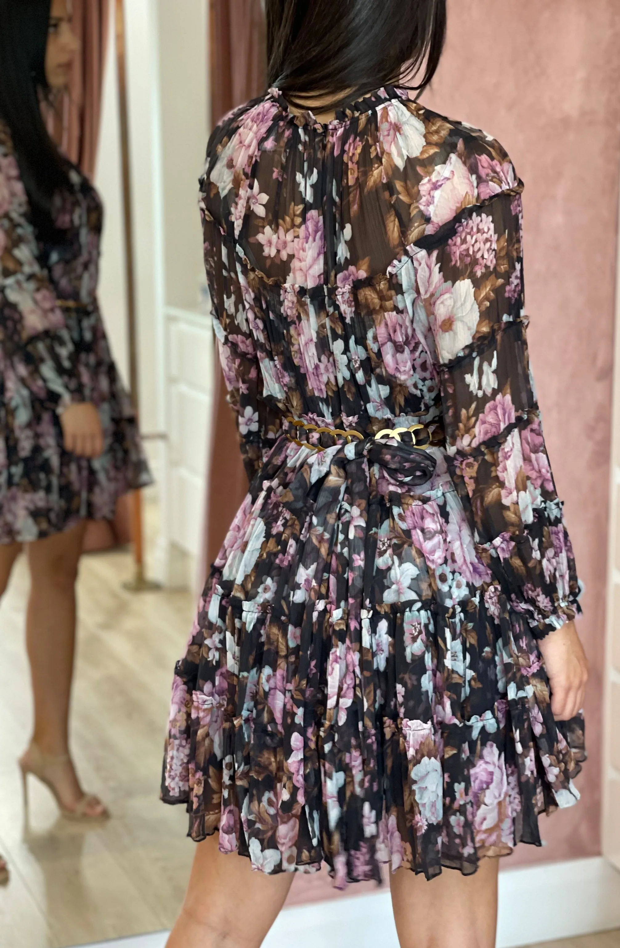 FINAL SALE: Charm Tiered Mini Dress Black Floral by Zimmermann