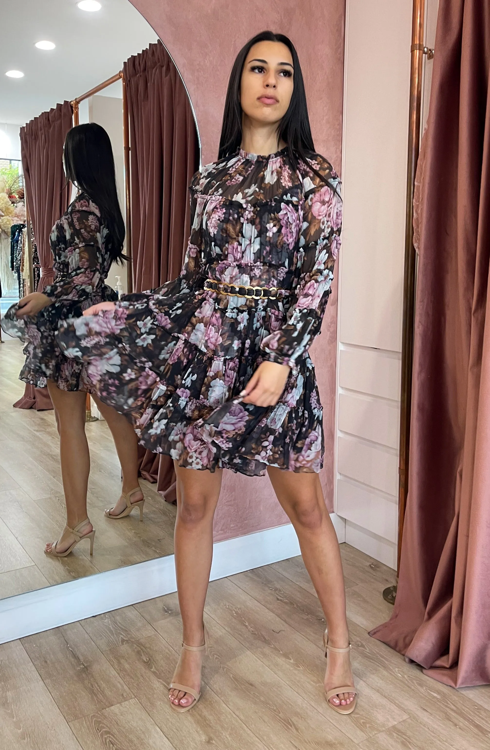 FINAL SALE: Charm Tiered Mini Dress Black Floral by Zimmermann