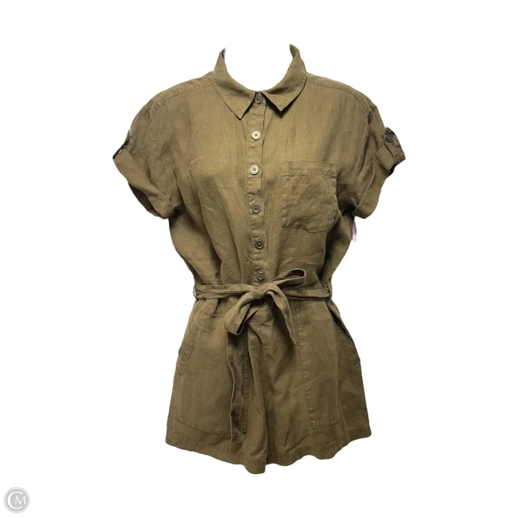 Finn Linen Utility Romper By Michael Stars In Green, Size: S