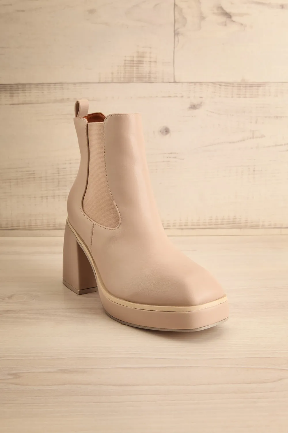 Foster Beige | Platform Heeled Ankle Boots