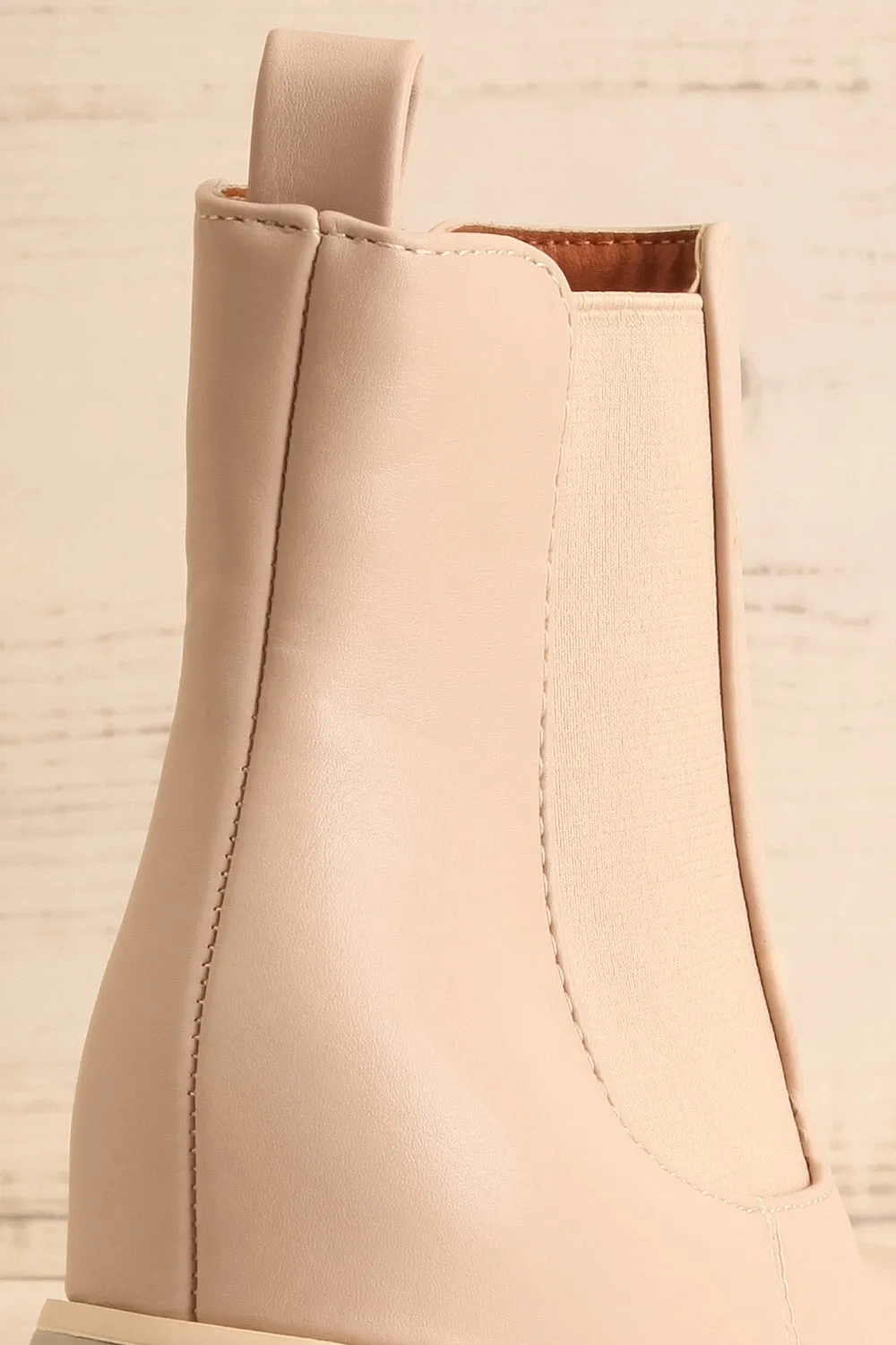 Foster Beige | Platform Heeled Ankle Boots