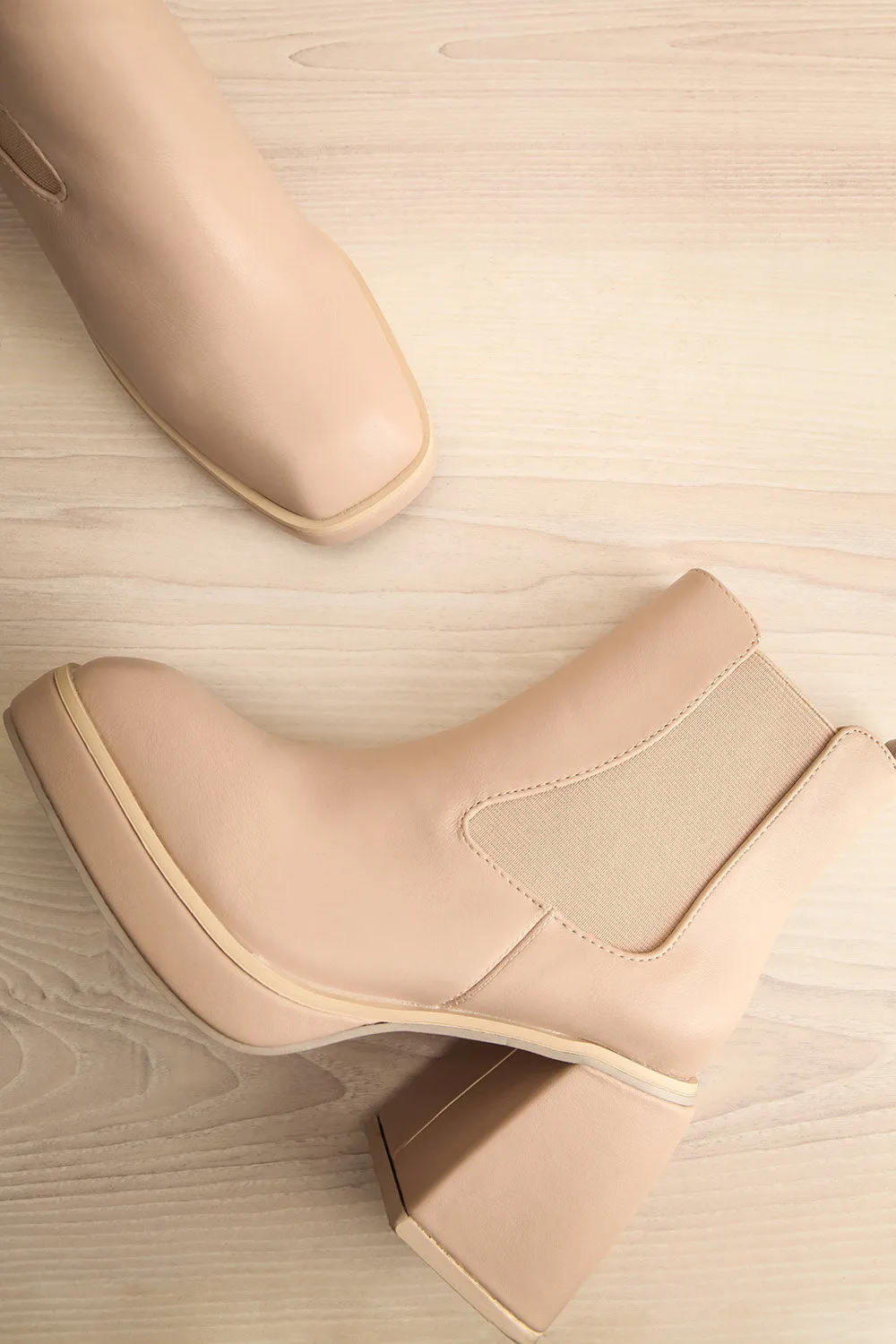 Foster Beige | Platform Heeled Ankle Boots