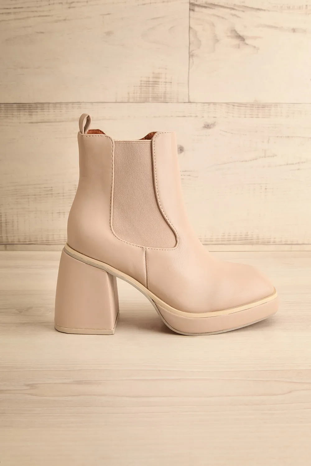 Foster Beige | Platform Heeled Ankle Boots