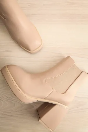 Foster Beige | Platform Heeled Ankle Boots