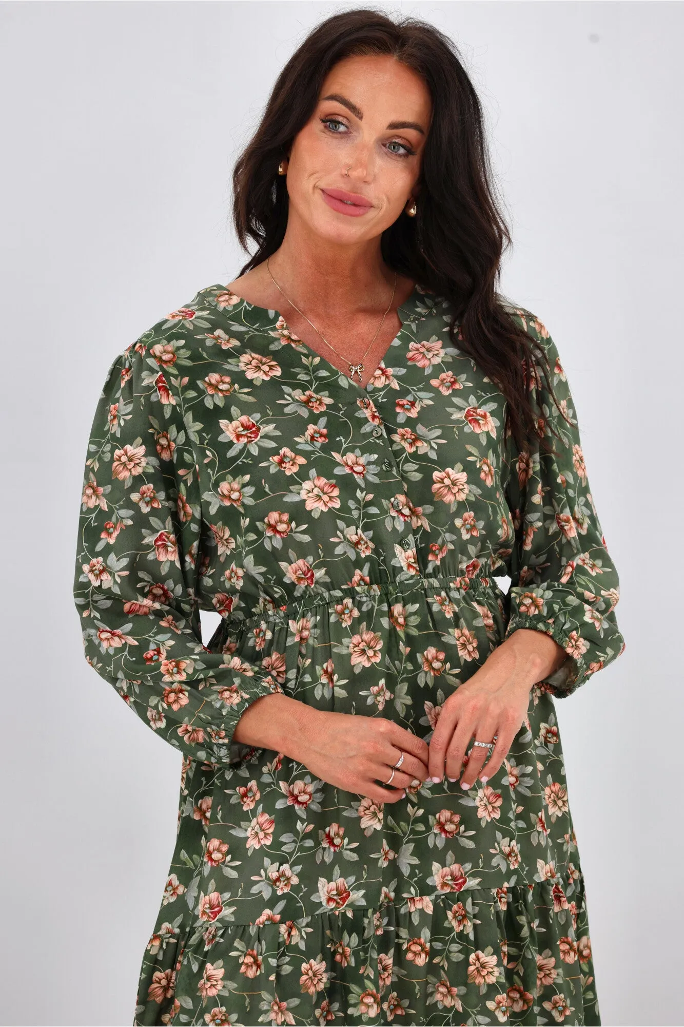 Gloss The Label Anouk Shirred Waist Dress Botanical Floral