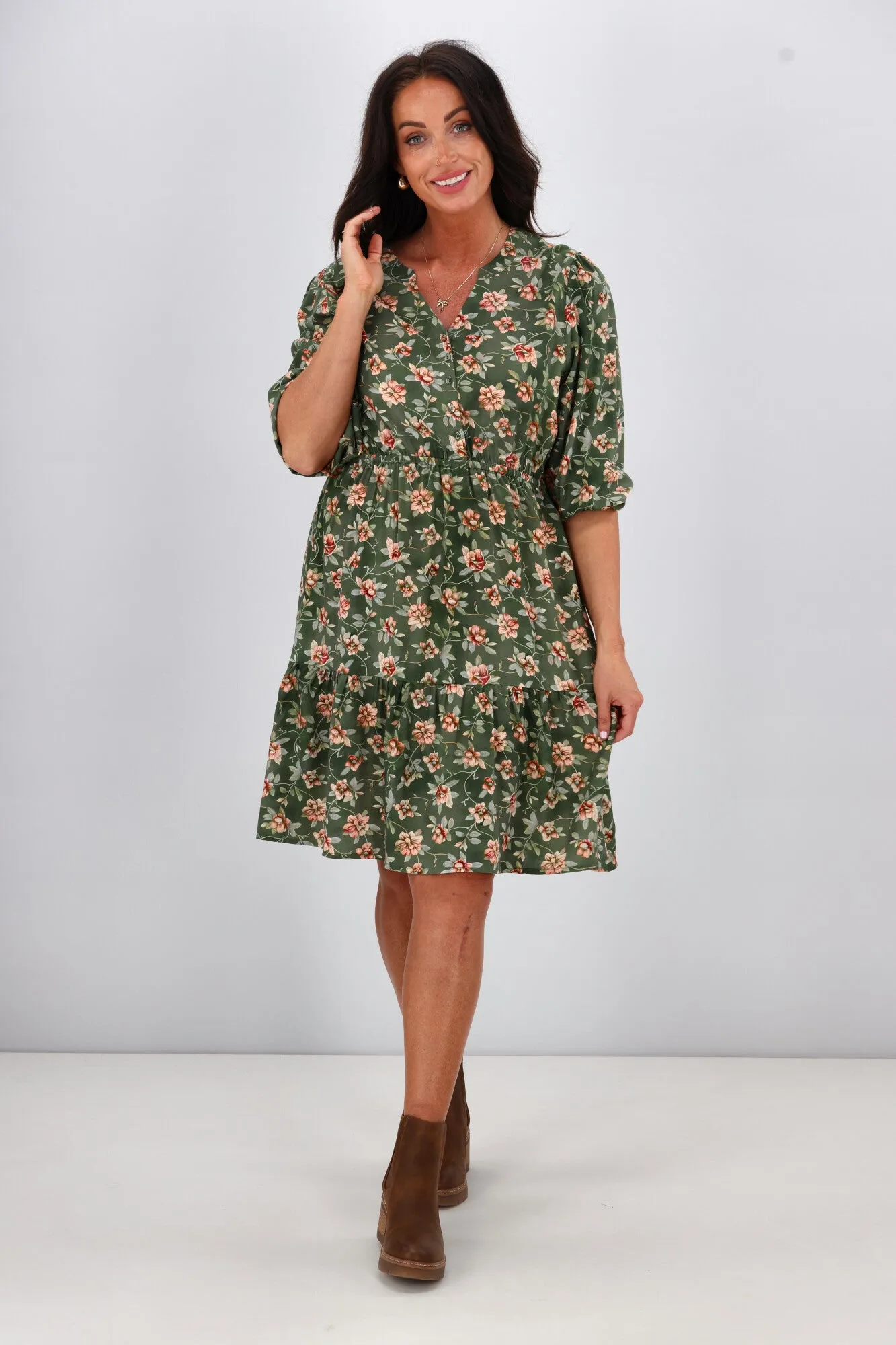 Gloss The Label Anouk Shirred Waist Dress Botanical Floral