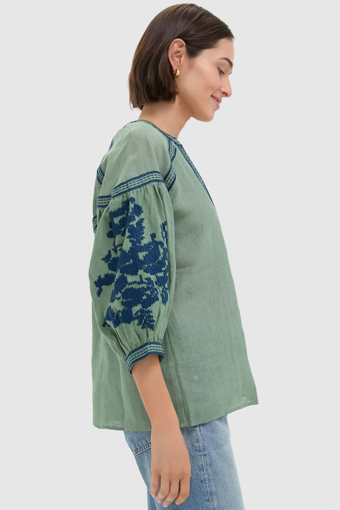 Green Linen Blouse
