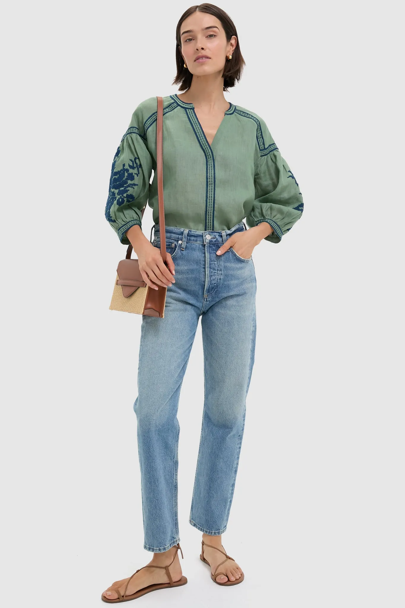 Green Linen Blouse