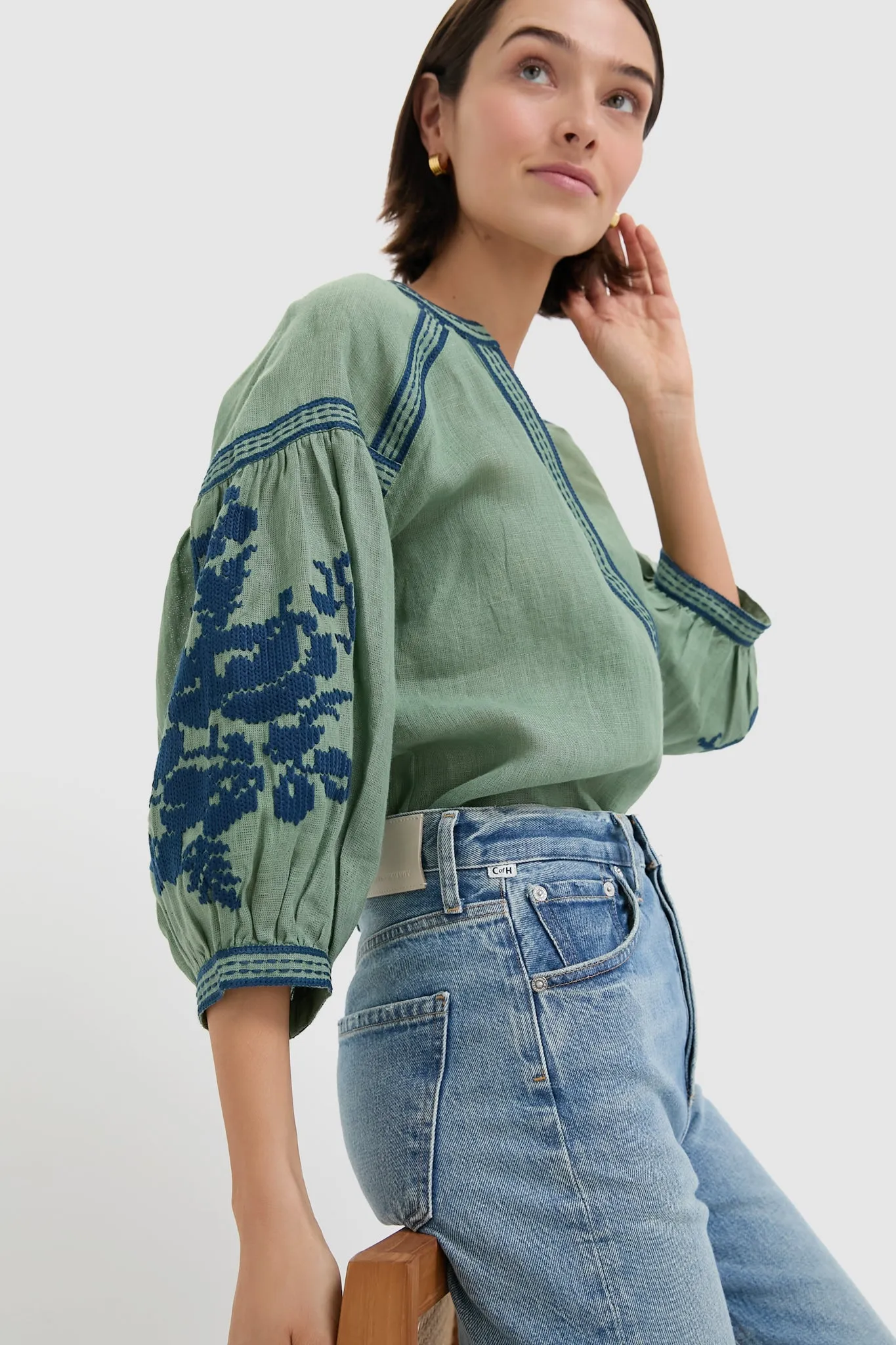 Green Linen Blouse