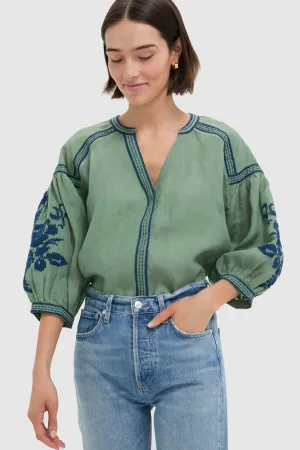 Green Linen Blouse