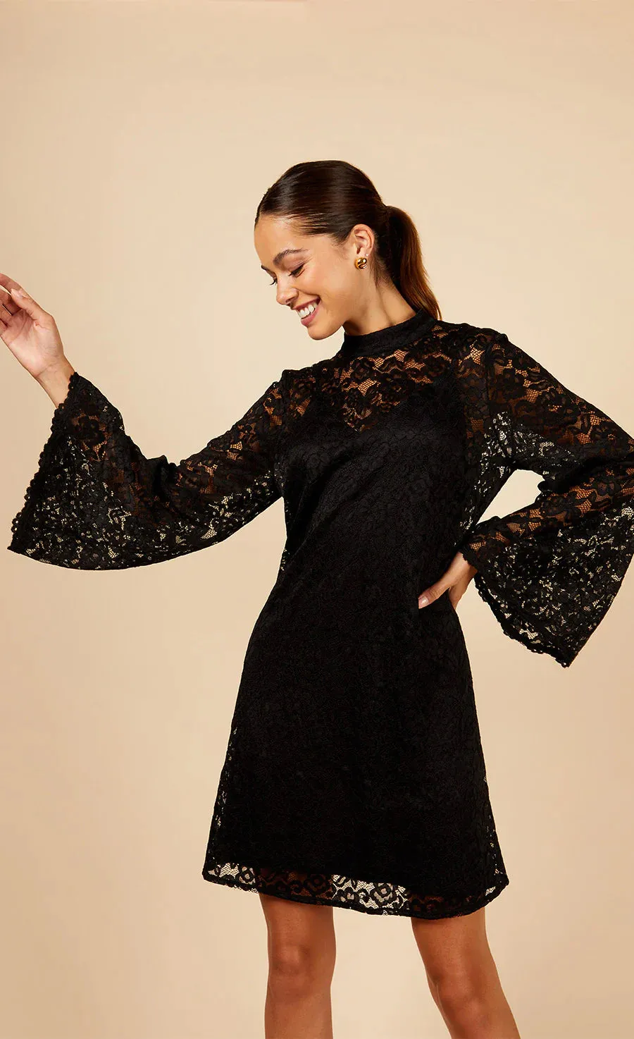 KEELIN LACE MINI DRESS (BLACK)