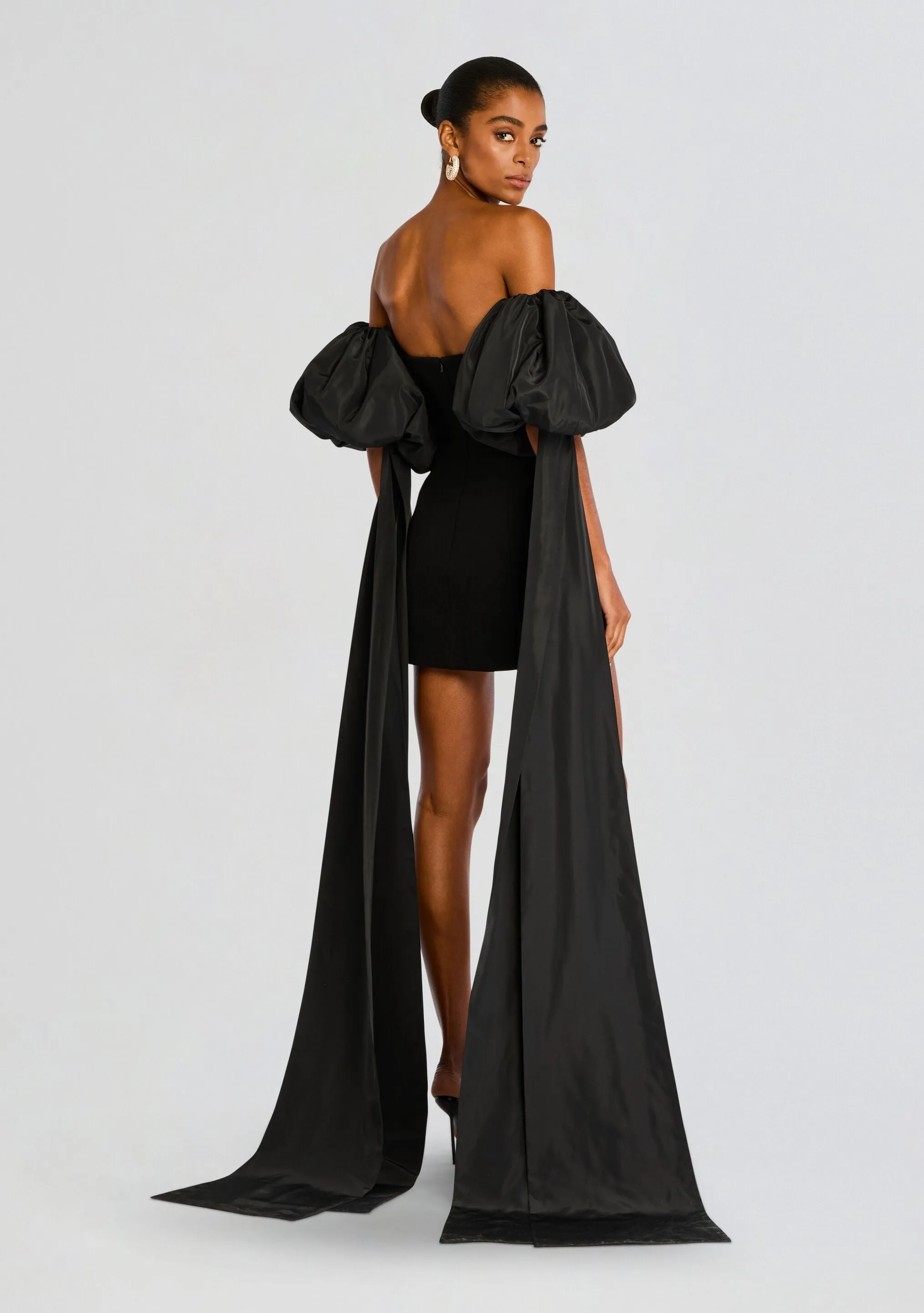Laurent Mini Button Dress with Black Plumes