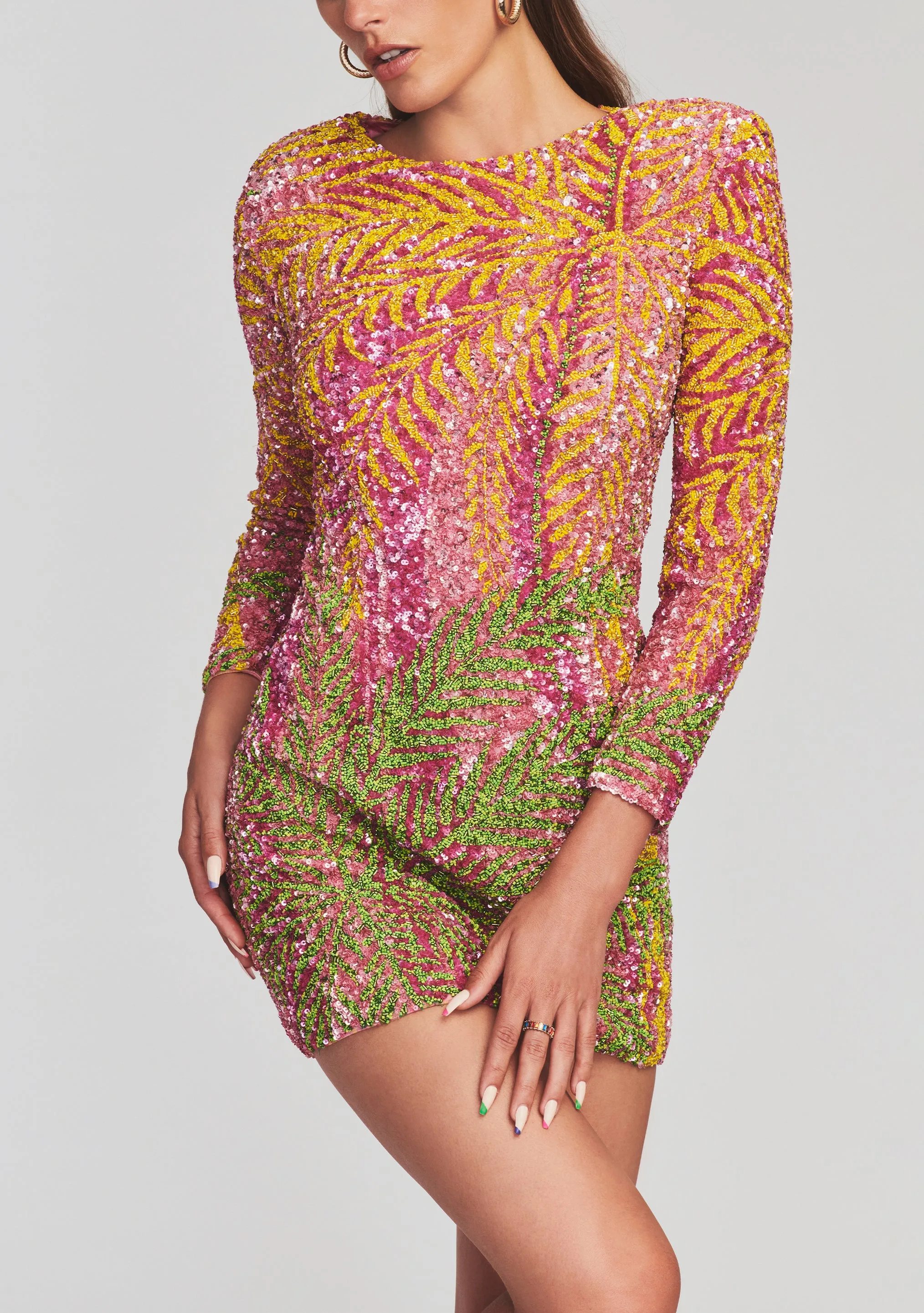 Nikki Sequin Palm Dress