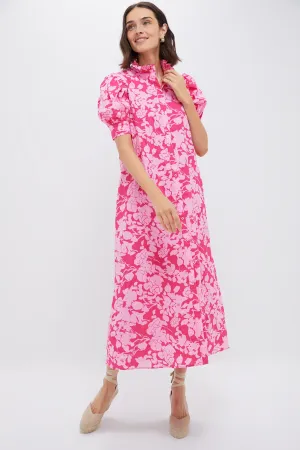 Pink Textured Floral Ruffle Collar Louisa Maxi Dress