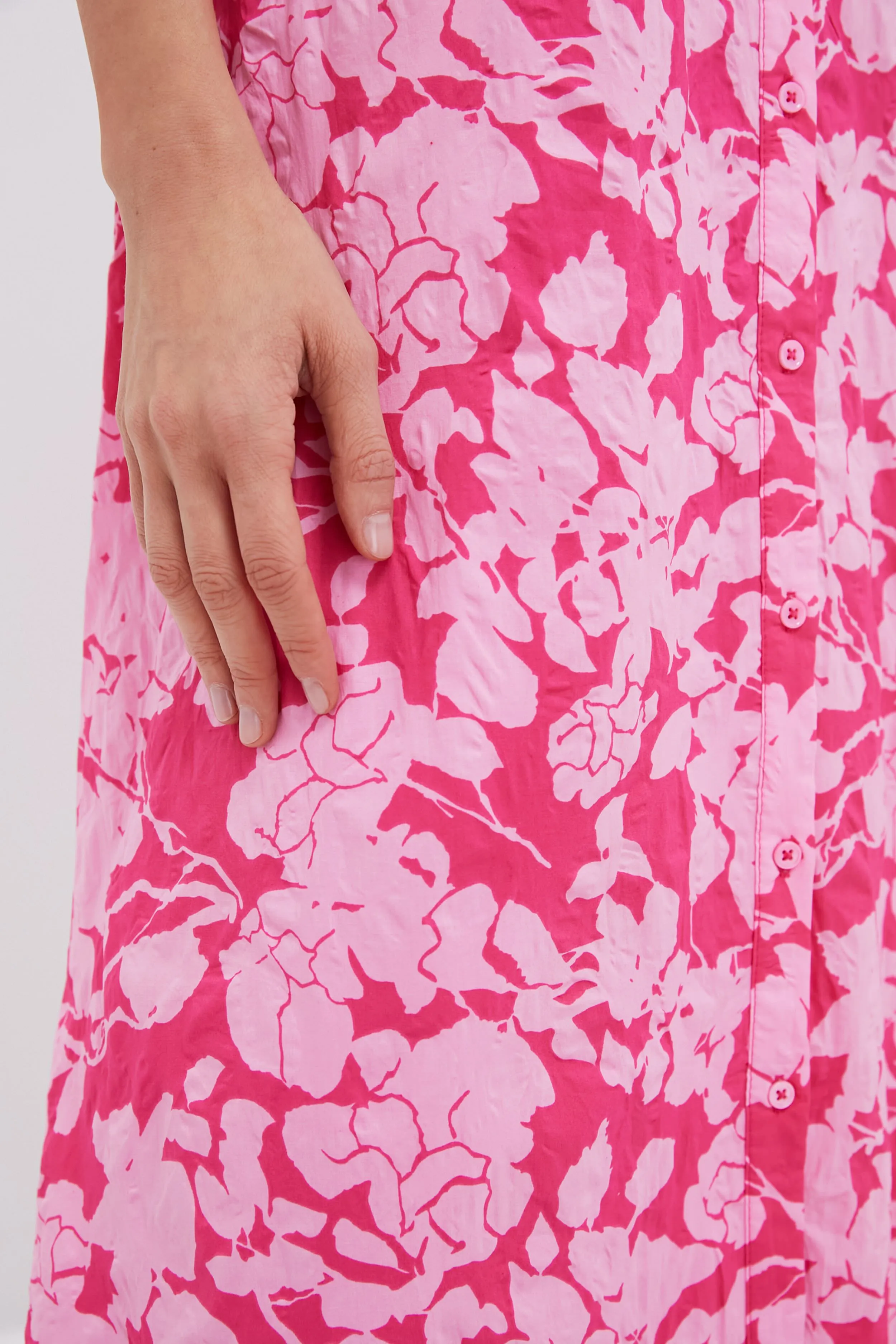 Pink Textured Floral Ruffle Collar Louisa Maxi Dress