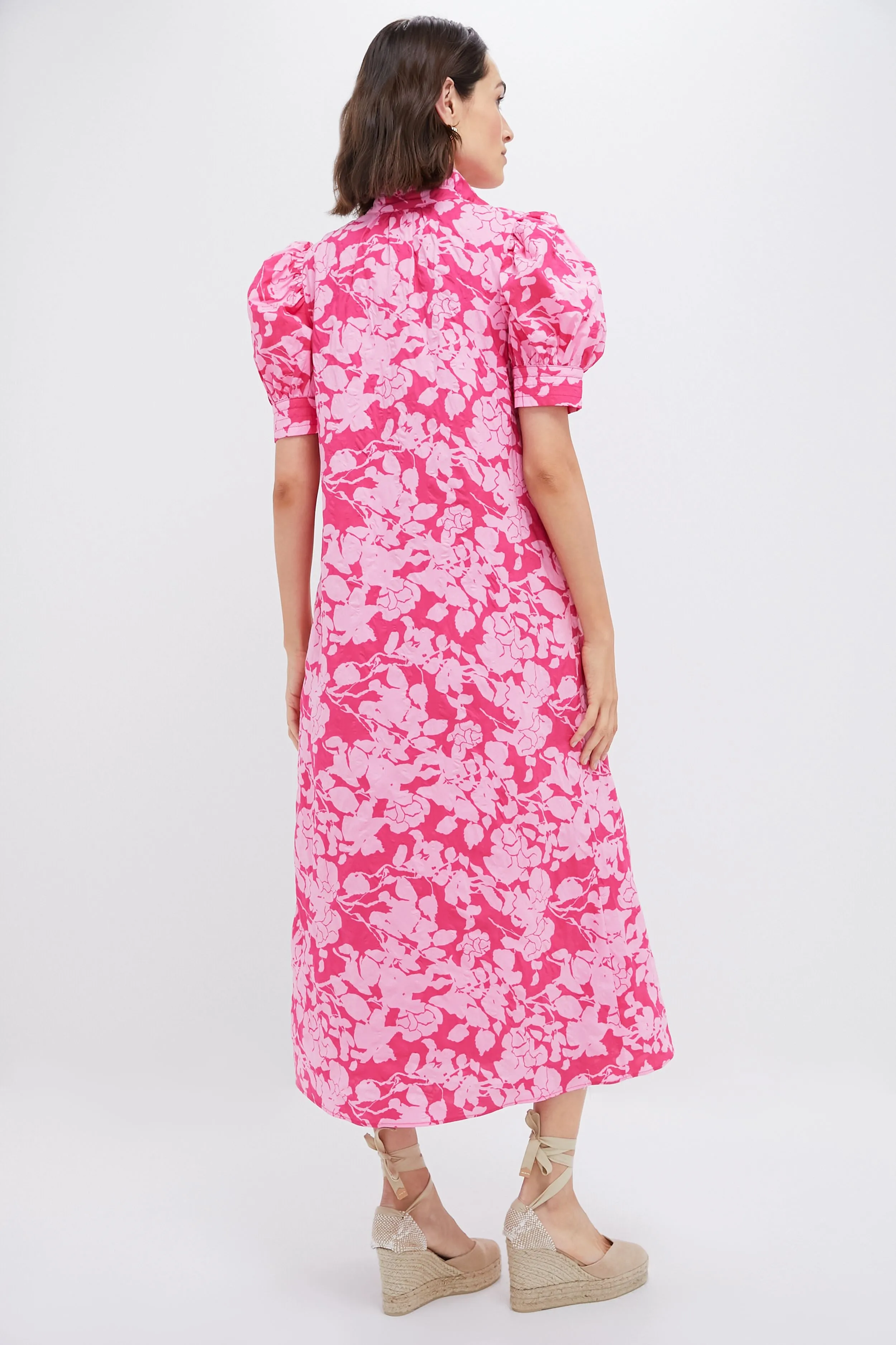 Pink Textured Floral Ruffle Collar Louisa Maxi Dress