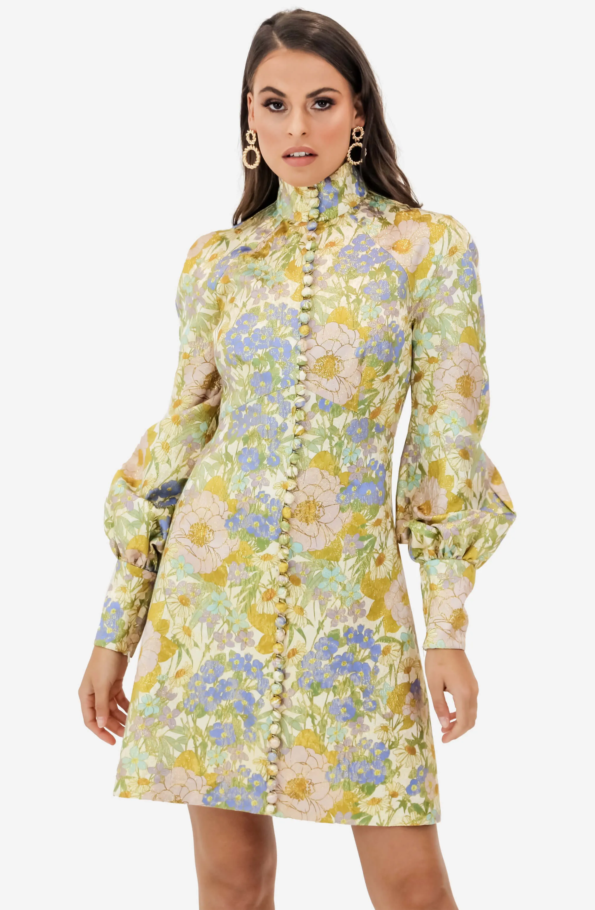 Super Eight Brocade Long Sleeve Mini Dress by Zimmermann
