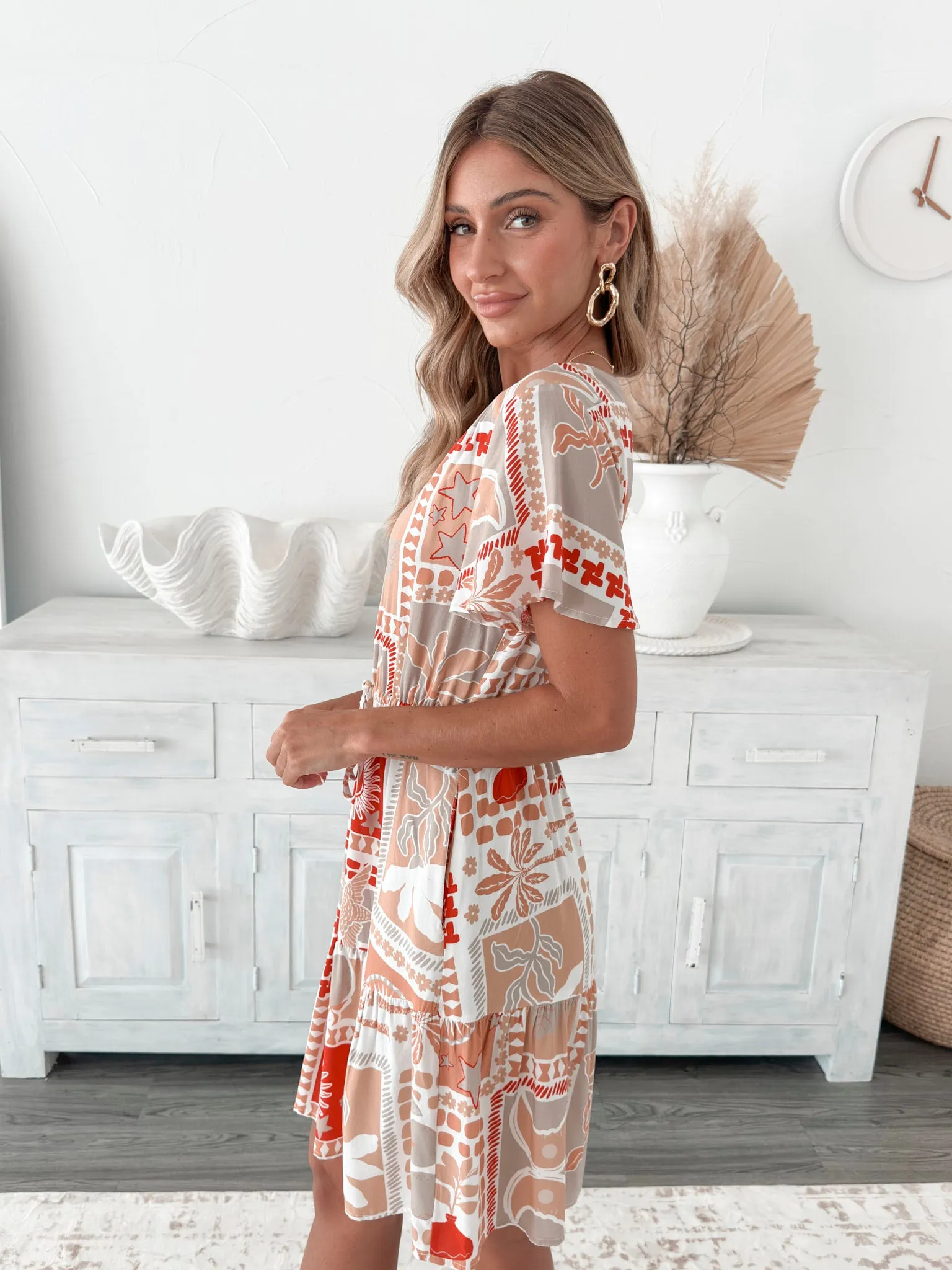 Sylviana Dress - Beige Print