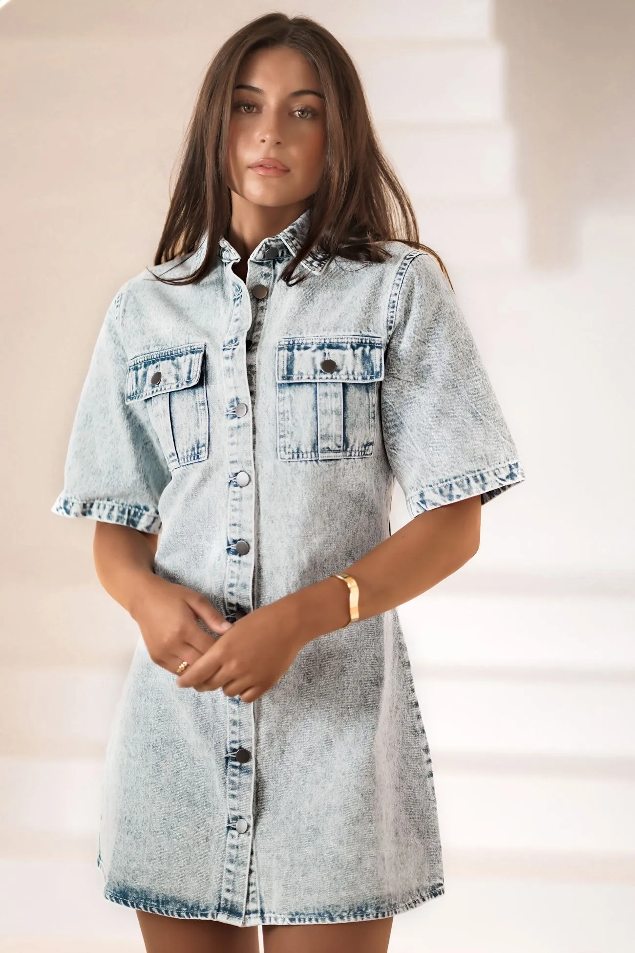 Tatum Denim Mini Dress Sky Blue